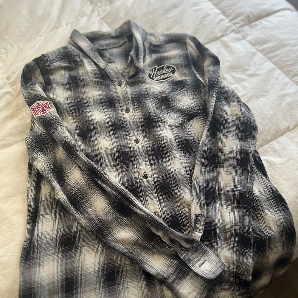 Harley-Davidson Women’s Flannel Button-Up Plaid Shirt – Size M